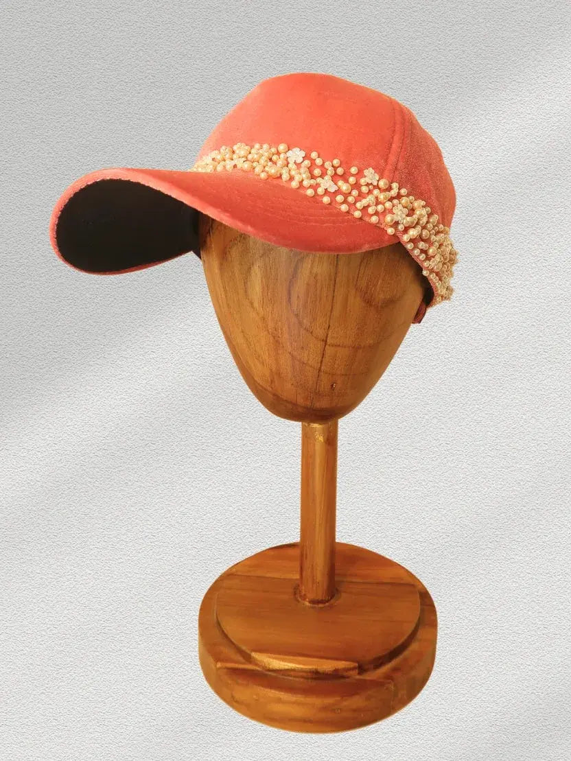 Blush Pink Corduroy Pearl Cap