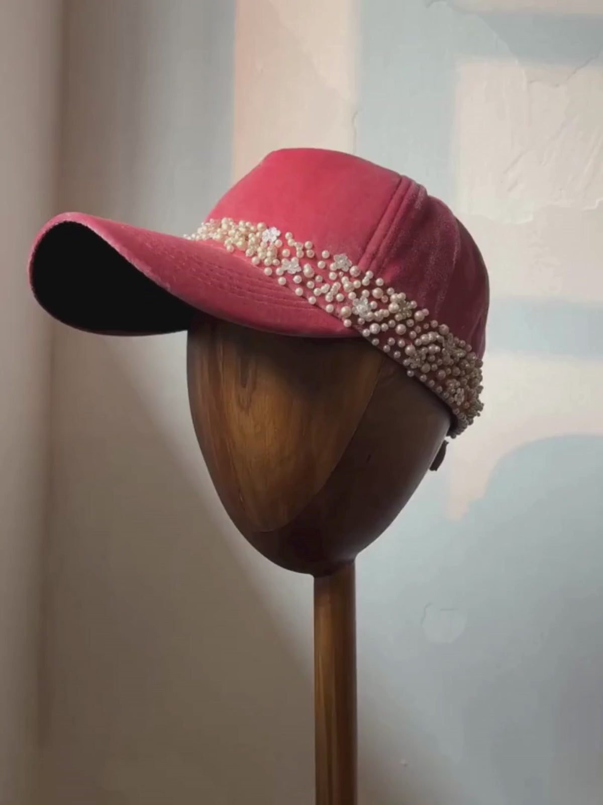 Blush Pink Corduroy Pearl Cap